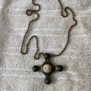 VINTAGE 1-of-a-Kind BRASS & ENAMEL HOT WATER FAUCET Knob PENDANT 27" bead chain